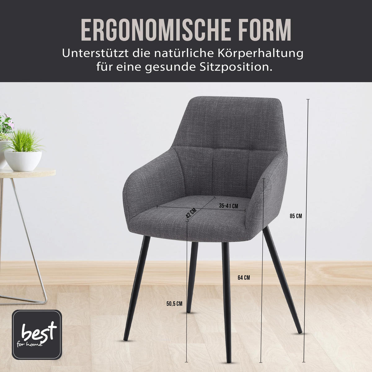 ESSZIMMERSTUHL Dunkelgrau, Bequem Für Wohnzimmer, Küche Oder Büro - Grau, Textil (58/86/61cm) - Best For Home