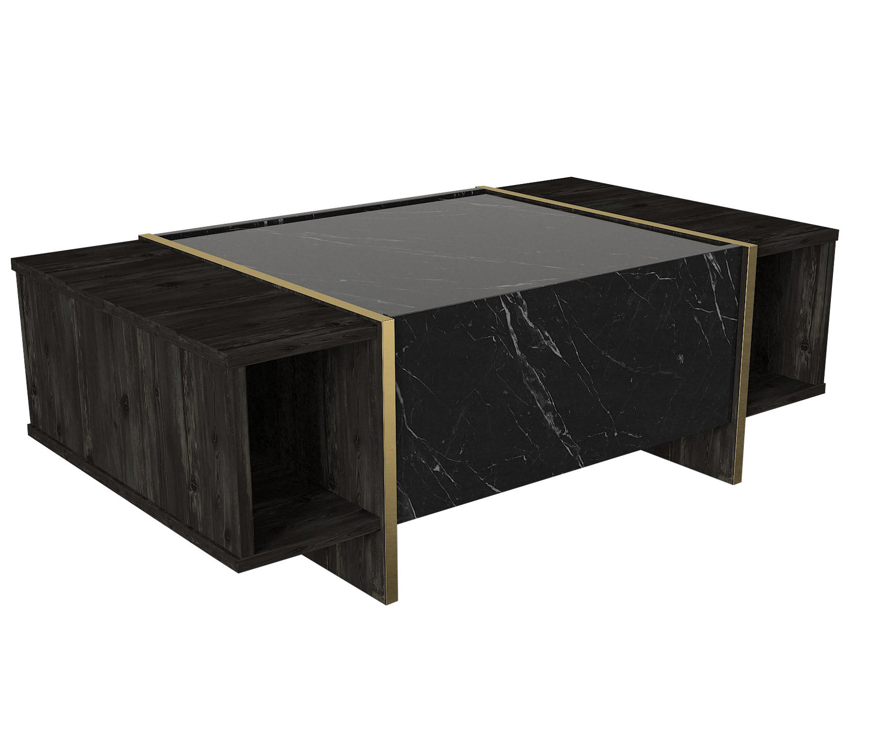 COUCHTISCH Veyron Rebab Braun Dunkelgrau ( Marmor Optik ) - Dunkelgrau/Braun, Holzwerkstoff (60/103.8/37.3cm) - moebel17