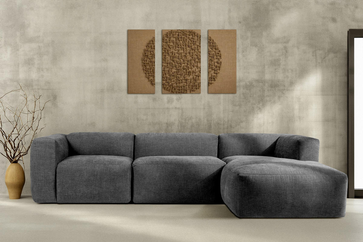 ECKMODULSOFA-RECHTS BUFFO mit extrem weicher und bequemer Sitzfläche, Gewebestoff, aschfahl - Grau, Textil (297/180cm) - KONSIMO®