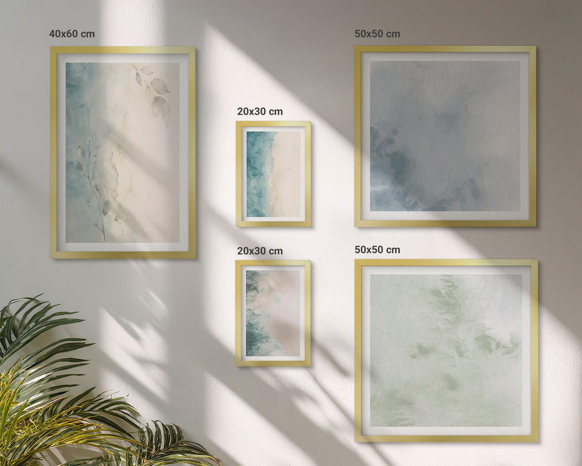 BILDER SET 5er Set - 50x50 cm & 20x30 cm & 40x60 cm Goldrahmen - Aquarell-Leinwandstil - Goldfarben, Kunststoff (40/60cm) - TULUP