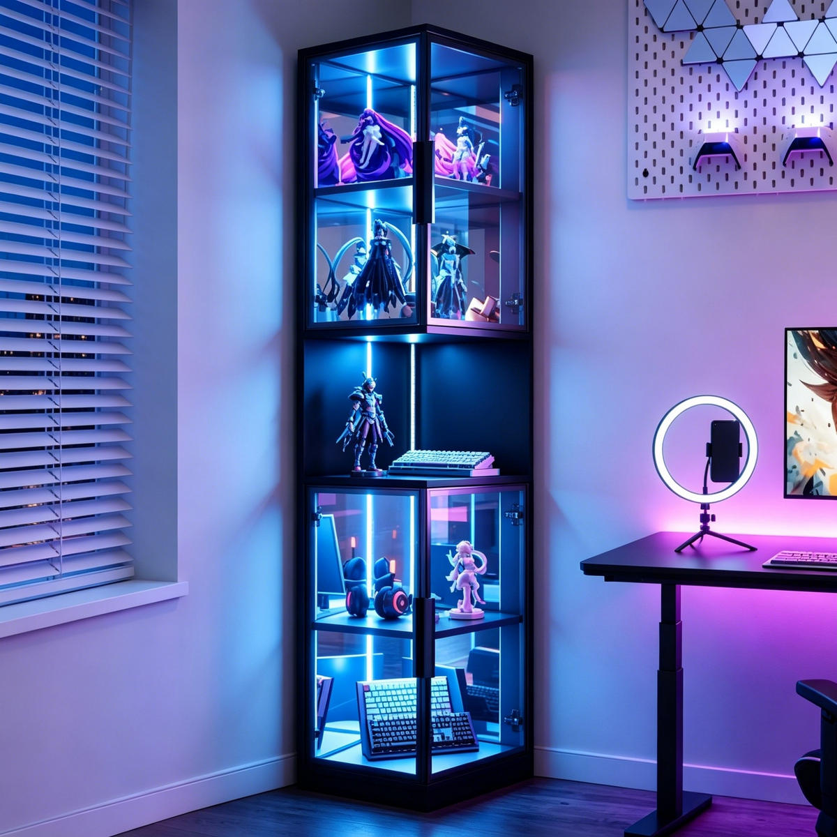 VITRINE LED Glastüren Spiegelrückwand 205cm Weinschrank Weiß - Schwarz, Holzwerkstoff (42/205/44cm) - FLIEKS