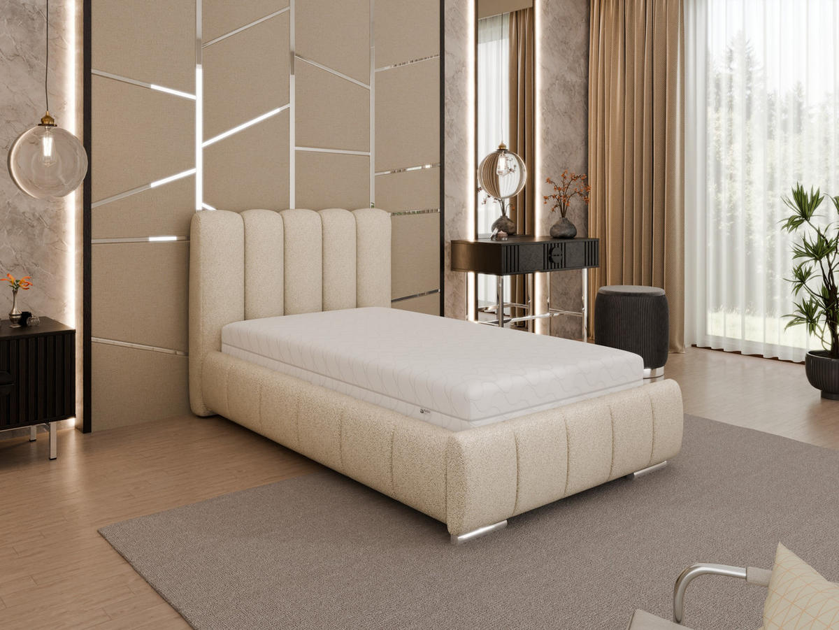 POLSTERBETT Zaira 100x200cm – Elegantes Polsterbett für modernen Wohnstil , Taschenfederkernmatratze Pocket KOKOS (20cm), beige - Beige, Holz (100/200cm) - Panda Möbel
