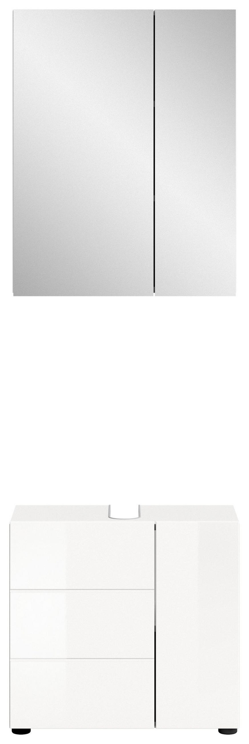 BADMÖBEL Set Vira 2tlg. Bad Kombination , inkl. Beleuchtung (B/H/T: 60x190x34 cm) - Weiß, Holz (60/190/34cm)