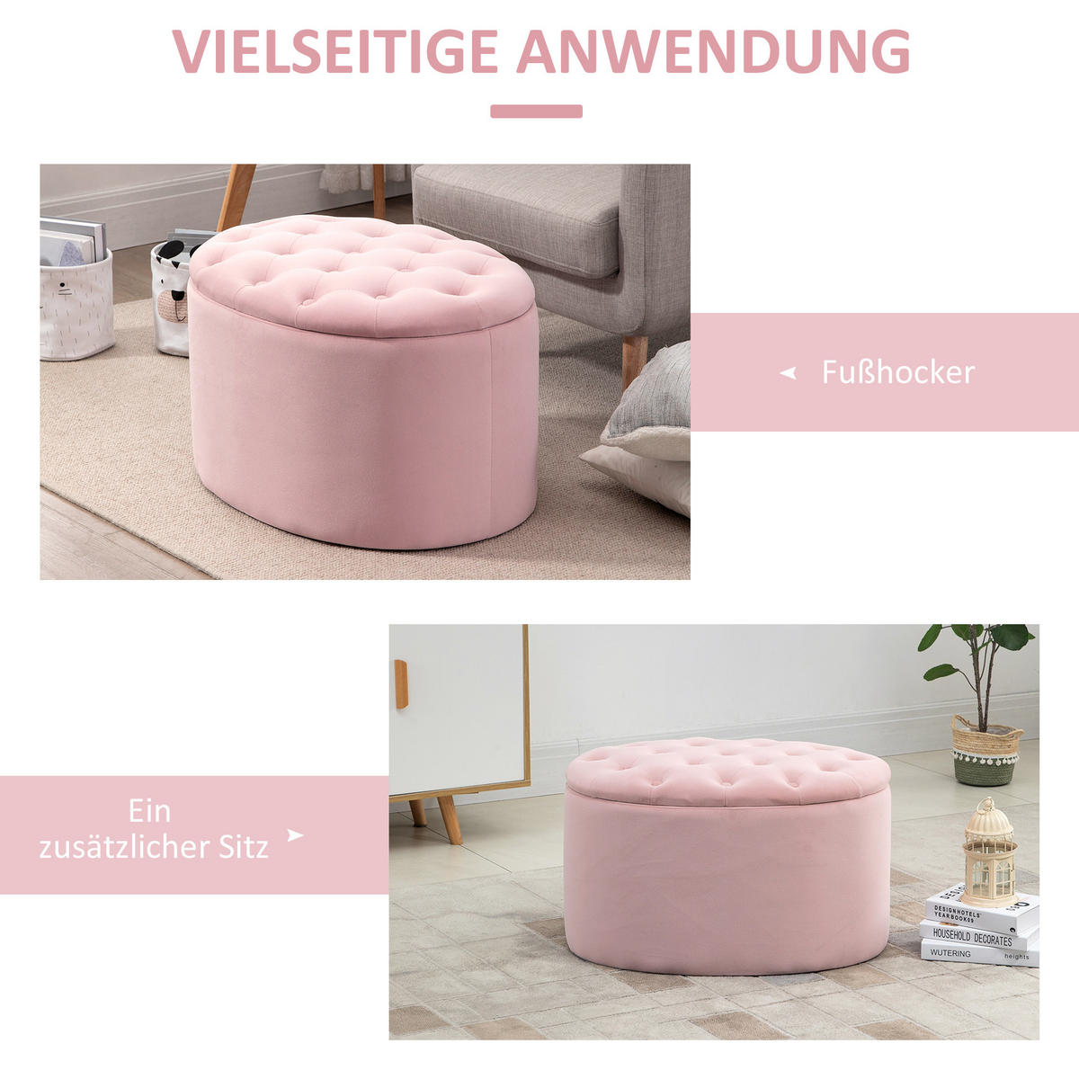 SITZBANK, Polsterbank, Ovale, Rosa - Rosa, Kunststoff (52/42/71cm) - HOMCOM