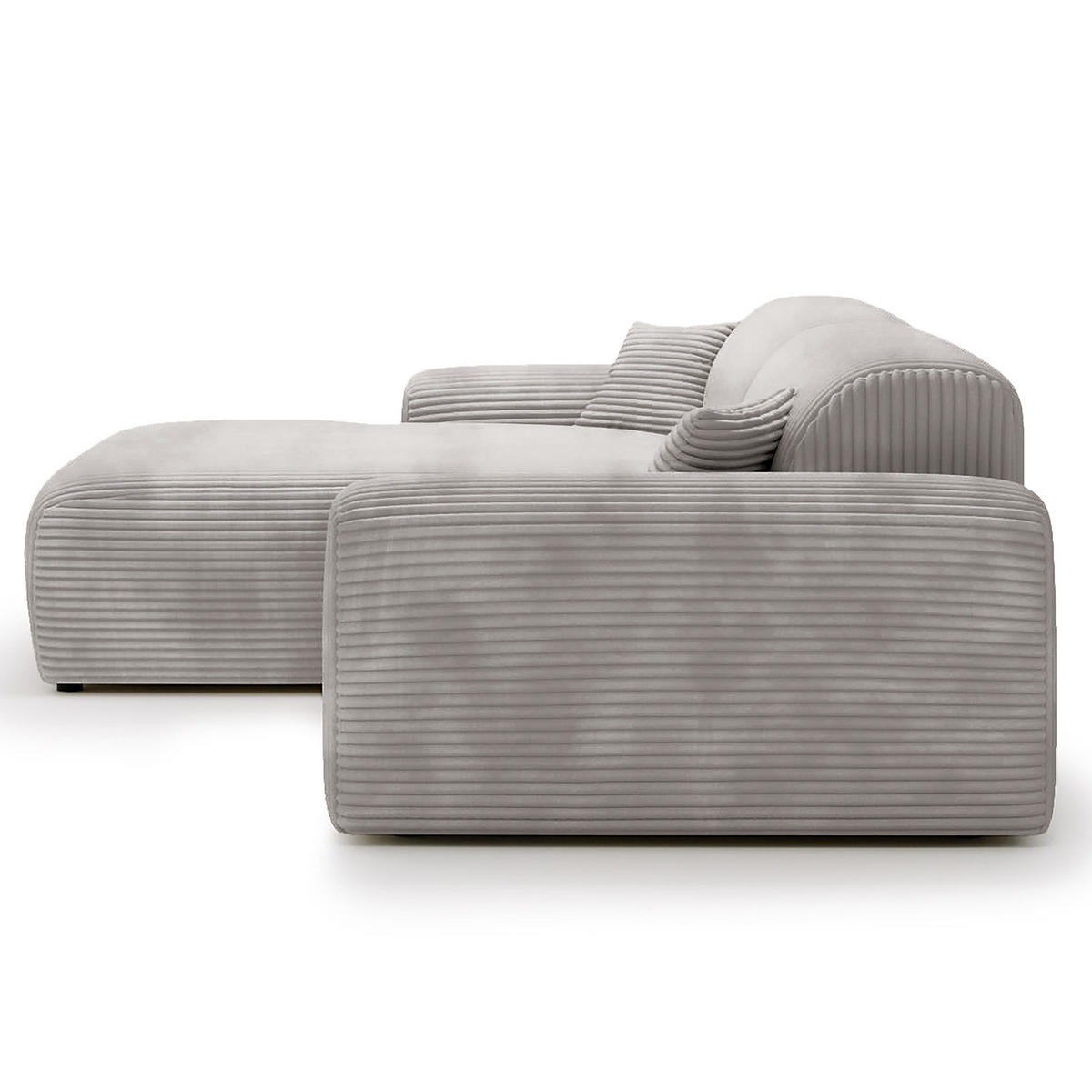 ECKSOFA mit Longchair - Cord - Hellgrau/Schwarz, Kunststoff/Textil (284/178cm) - home24