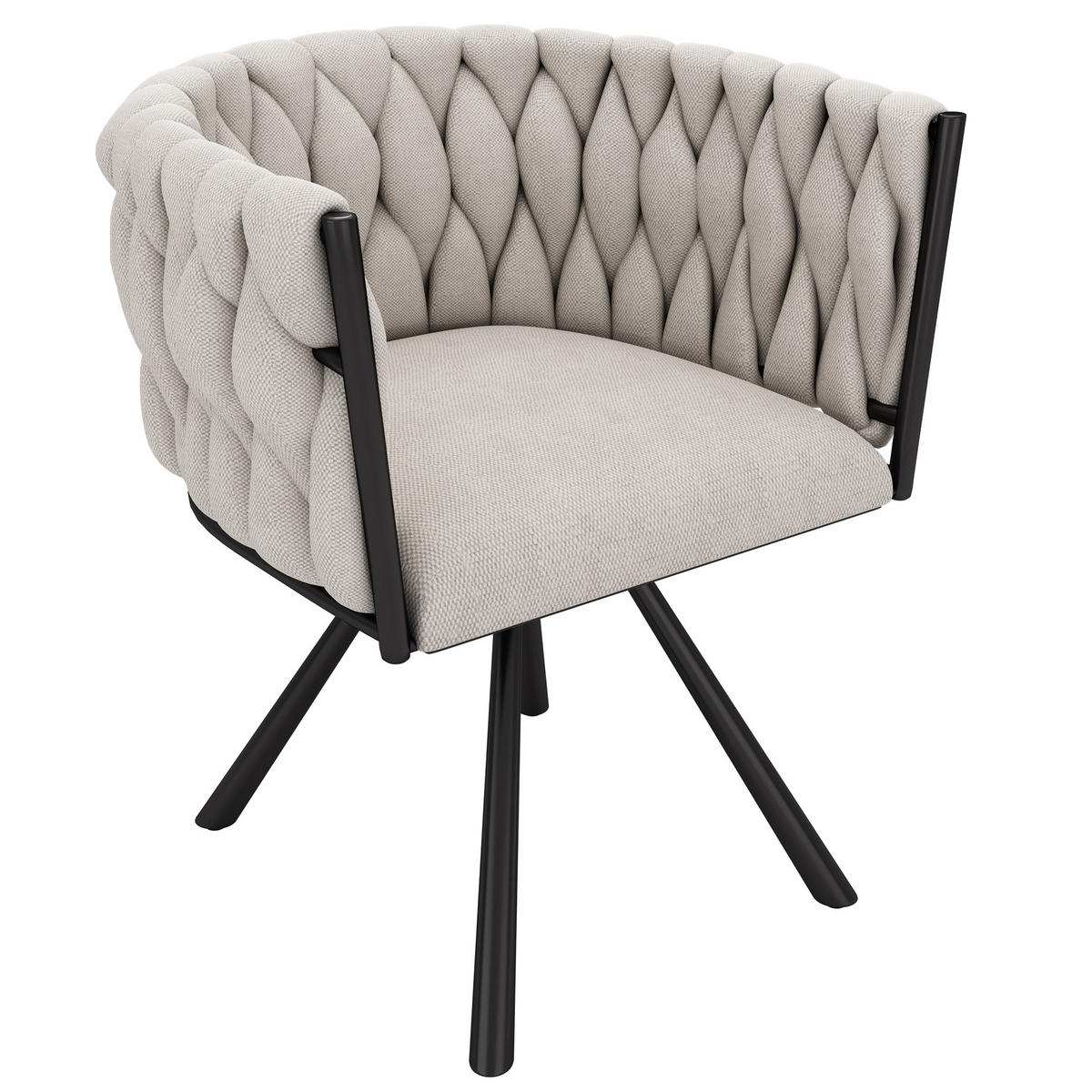 ESSZIMMERSTUHL 2er Set Leinen Drehstuhl Beige Schwarz Metall - Multicolor, Naturmaterialien (53.5/72/60cm) - FLIEKS