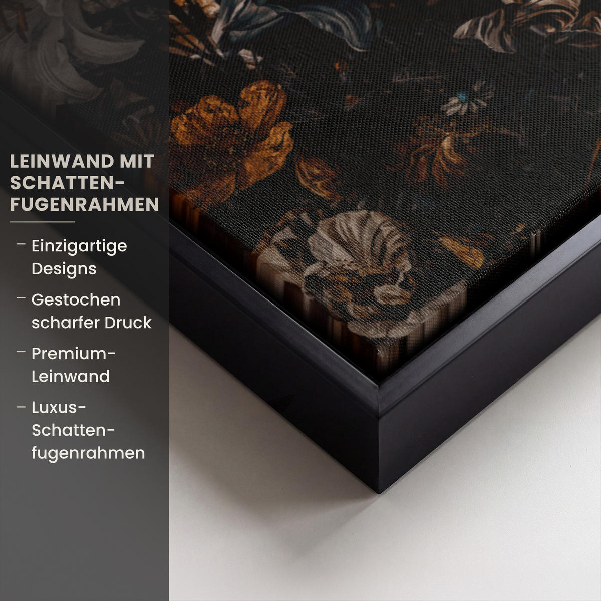 LEINWAND Bilder mit Rahmen - Frau - Luxus - Blumen - Schmetterling - Porträt - 50x50 - Schwarz, Textil (50/50cm) - MuchoWow