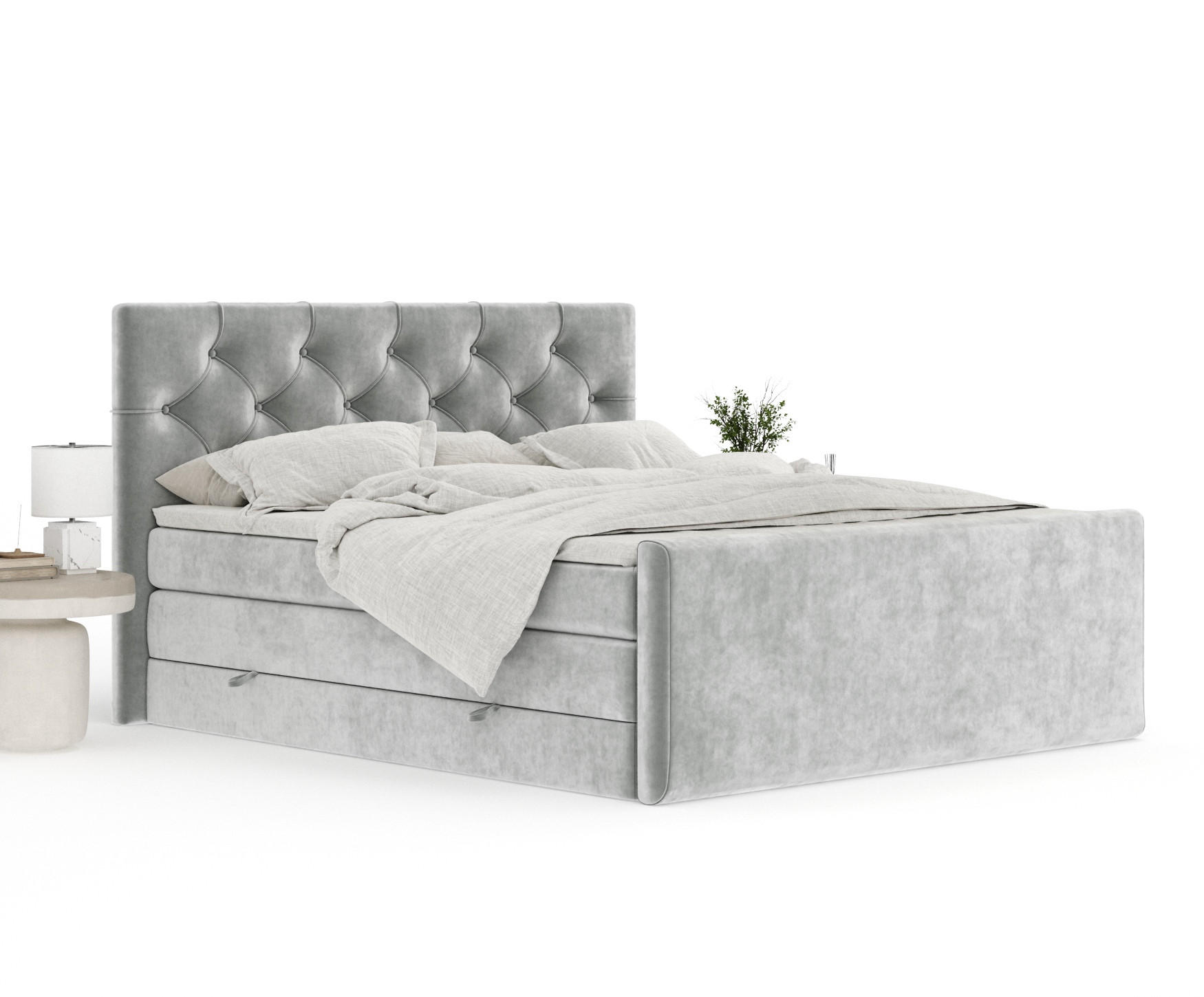 Thumbnail - Maison de Reve Boxspringbett, Hellgrau, Textil, Buche, Kiefer, H3 + H4, 7-Zonen, Höhe ca. 40 cm, 160x200 cm, Handmade in...