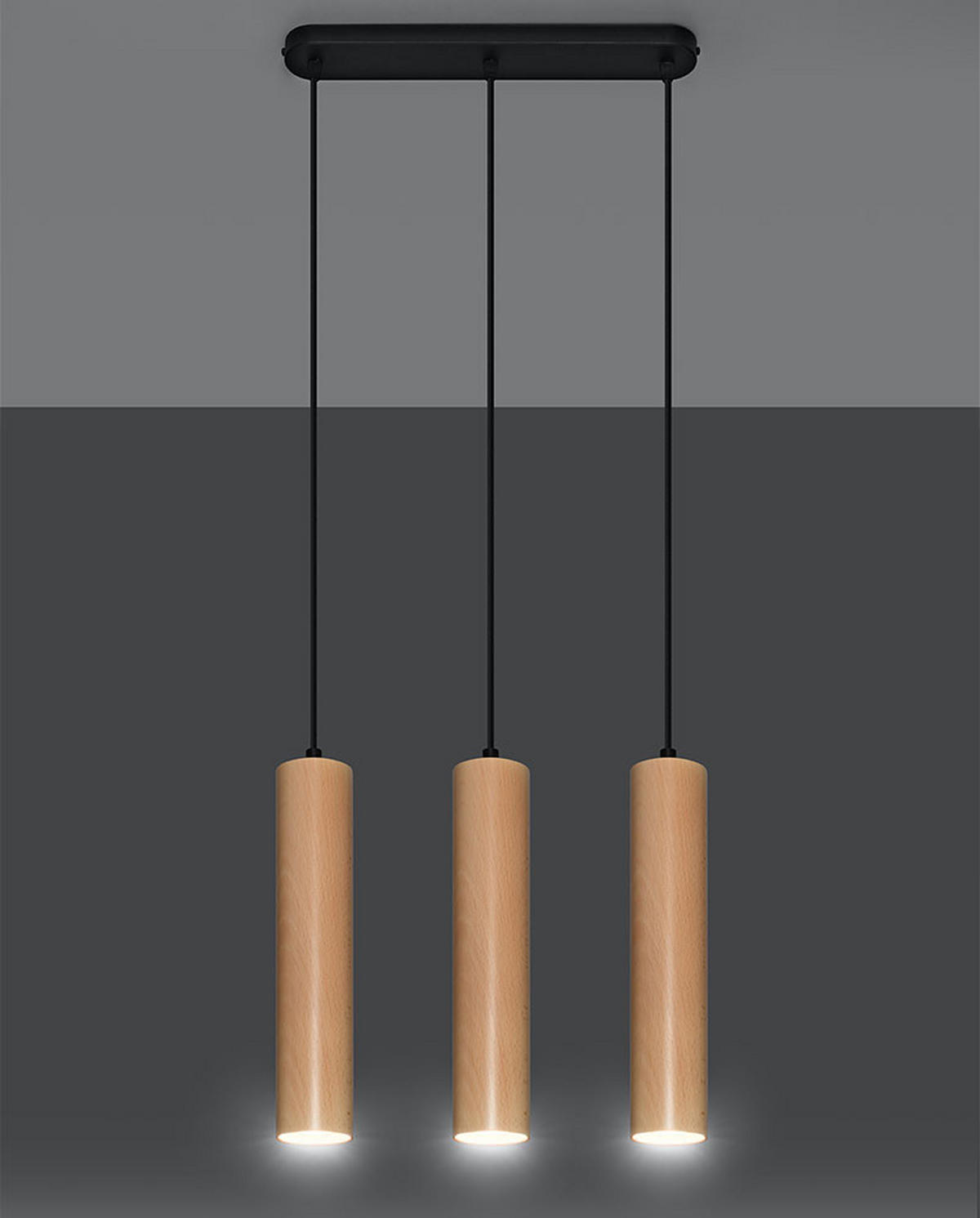 PENDELLEUCHTE Stahl Holz Schwarz 3-flammig - Braun, Holz (40/6/100cm)