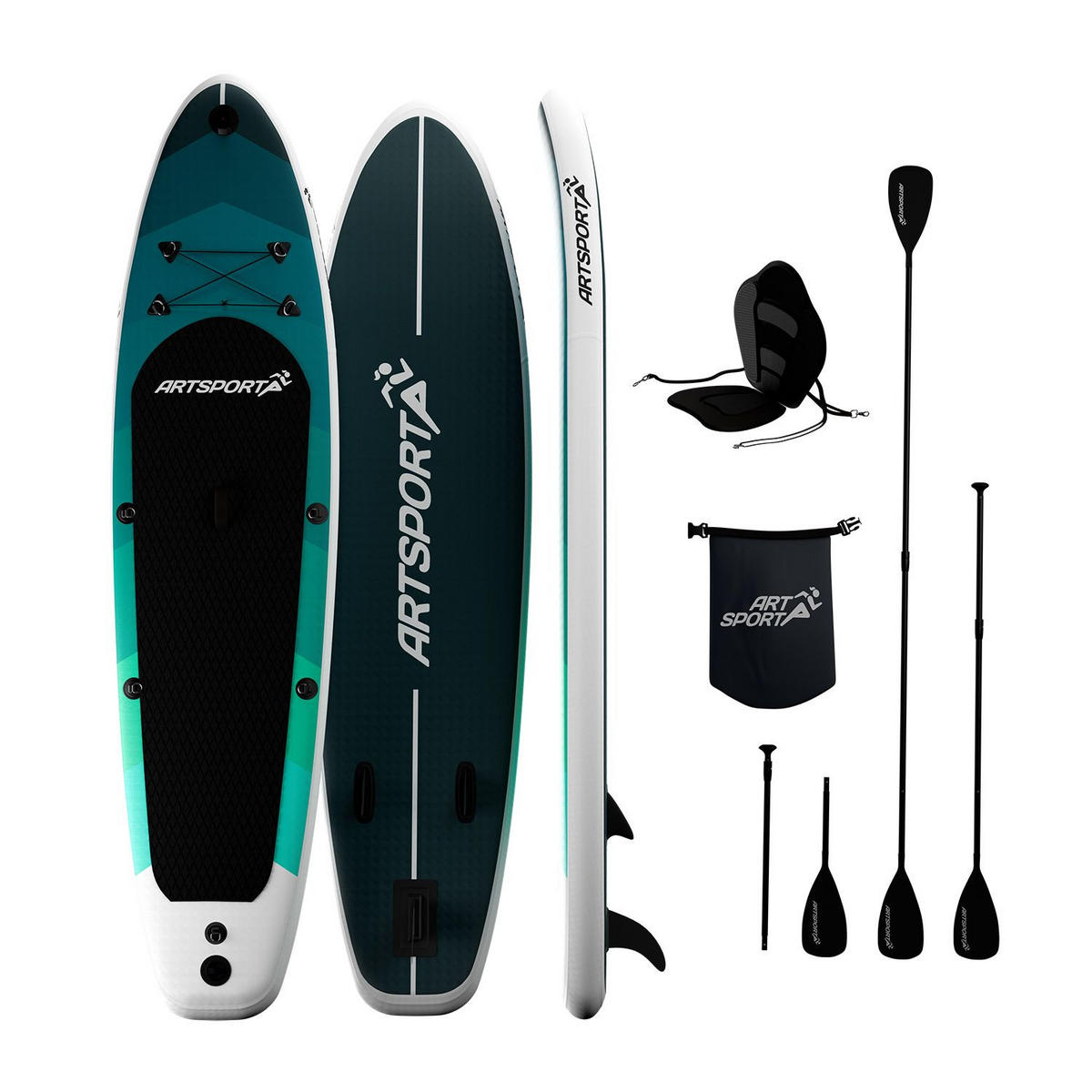 STAND UP Paddle Board Blue Wave aufblasbar mit Kajak-Set - Grün, Kunststoff (320/77/15cm) - Artsport