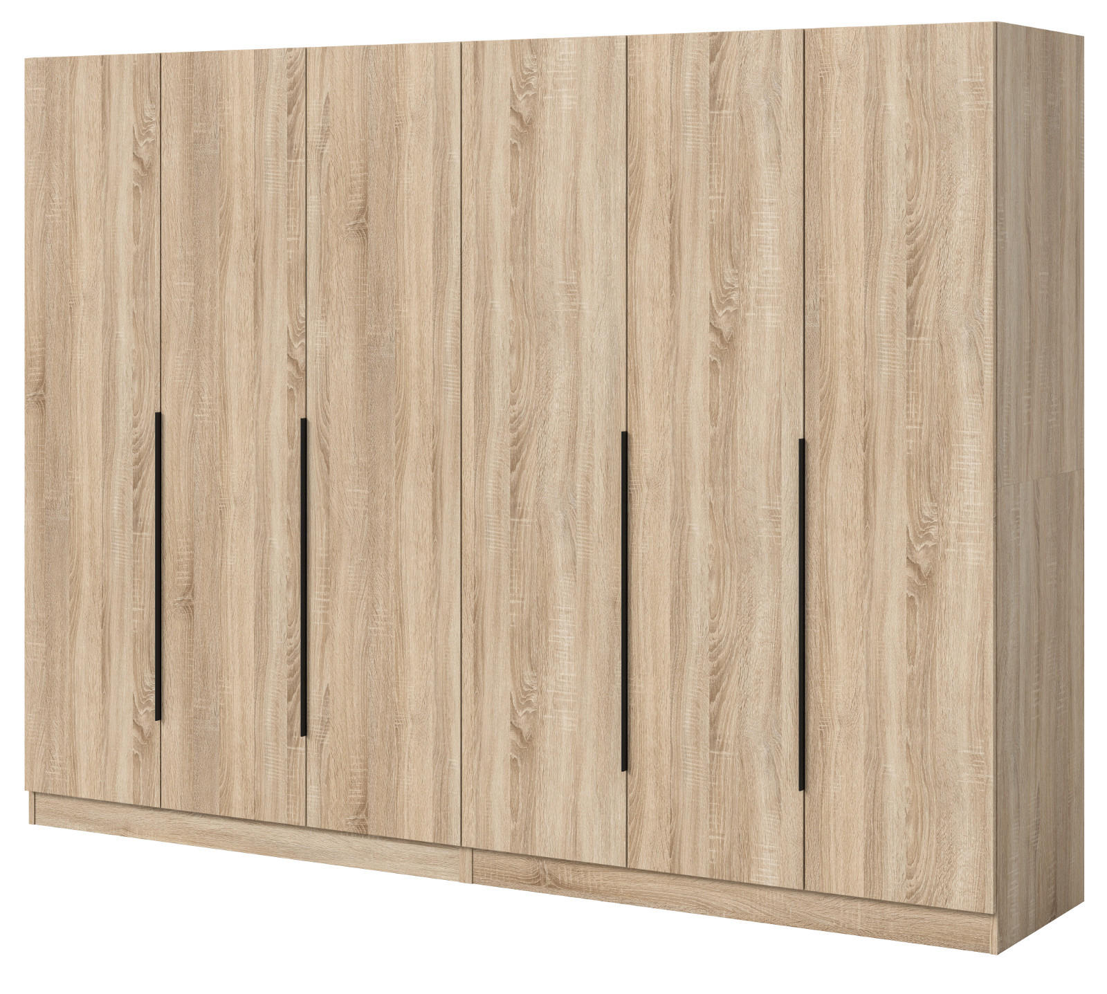 KLEIDERSCHRANK Eiche Sonoma 6-türig 240 x 181 cm, Drehtürenschrank mit Kleiderstange - Eichefarben/Schwarz, Holzwerkstoff/Kunststoff (240/181/52cm) - Inn.Furn
