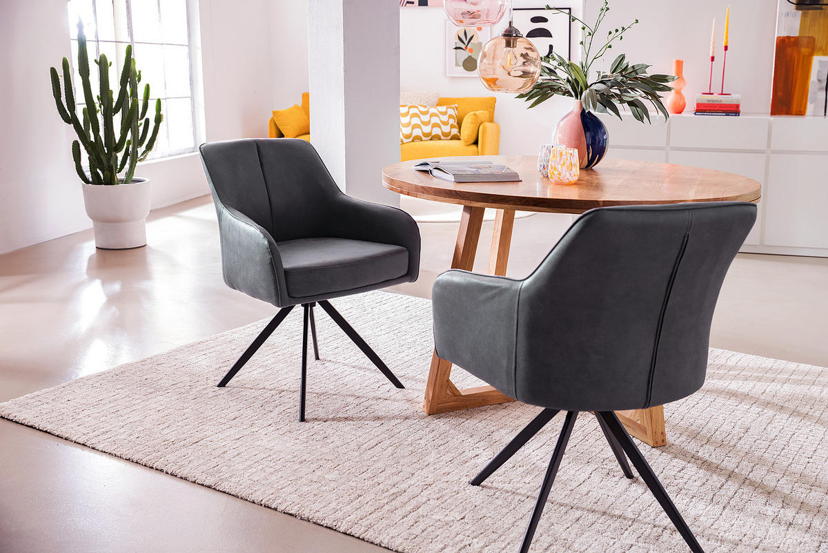 DREHBARER ARMLEHNENSTUHL - 2er-Set - Grau, Textil/Metall (62/83/62cm) - home24