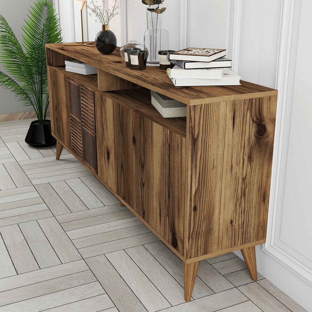 SIDEBOARD 4 Türen L180 cm - Milan - Wildeiche, Holzwerkstoff (35/78.6/180cm) - Calicosy