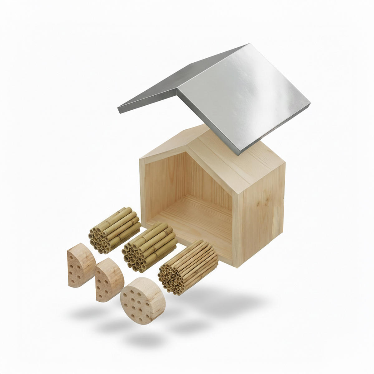 BIENENHOTEL - Hellbraun, Holz/Metall (23/17/20cm) - Relaxdays