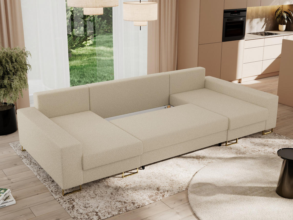WOHNLANDSCHAFT DORIAN U Bouclé Beige - Beige/Goldfarben, Textil/Metall (312/95/138cm) - MKS