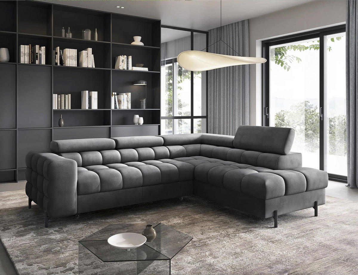 ECKSOFA FERUCCE L-Form – Polsterecke mit Schlaffunktion, Bettkasten & verstellbaren Kopfstützen 276 cm - Anthrazit, Kunststoff (276/200cm)