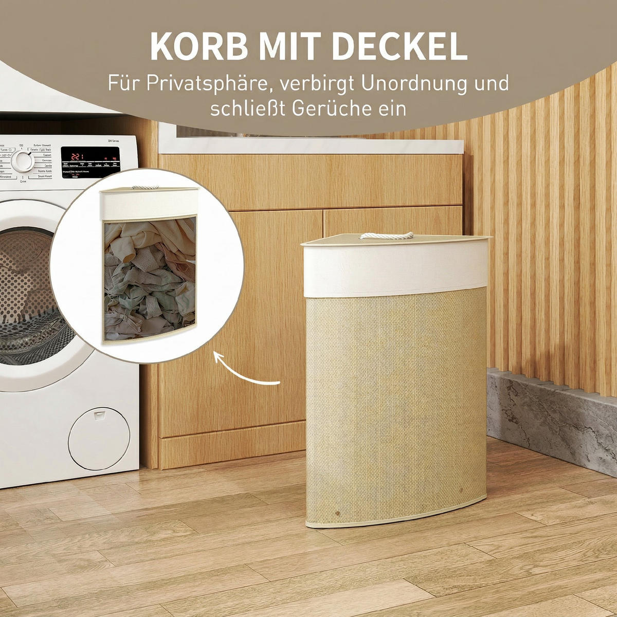 WÄSCHEKORB DE-18818 eckig mit Deckel & abnehmbarem Beutel Natur - Naturfarben, Naturmaterialien (35/60/35cm) - ComfortXL