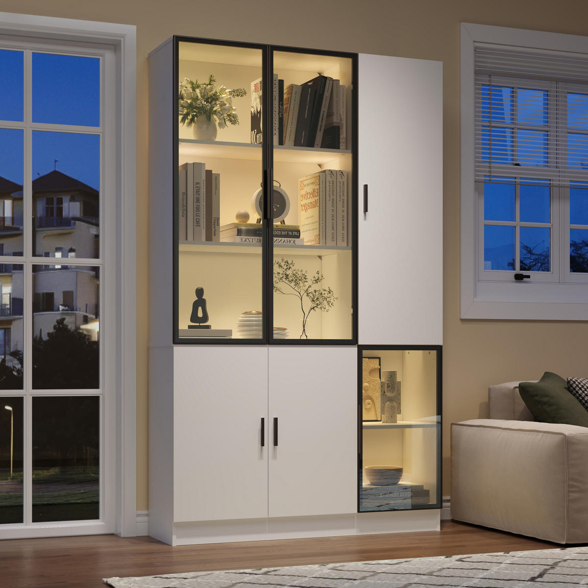 VITRINE 120/35/200 cm aus Holzwerkstoff mit Glas und LED-Beleuchtung Weiß - Weiß, Holzwerkstoff (120/200/35cm) - Modenvie