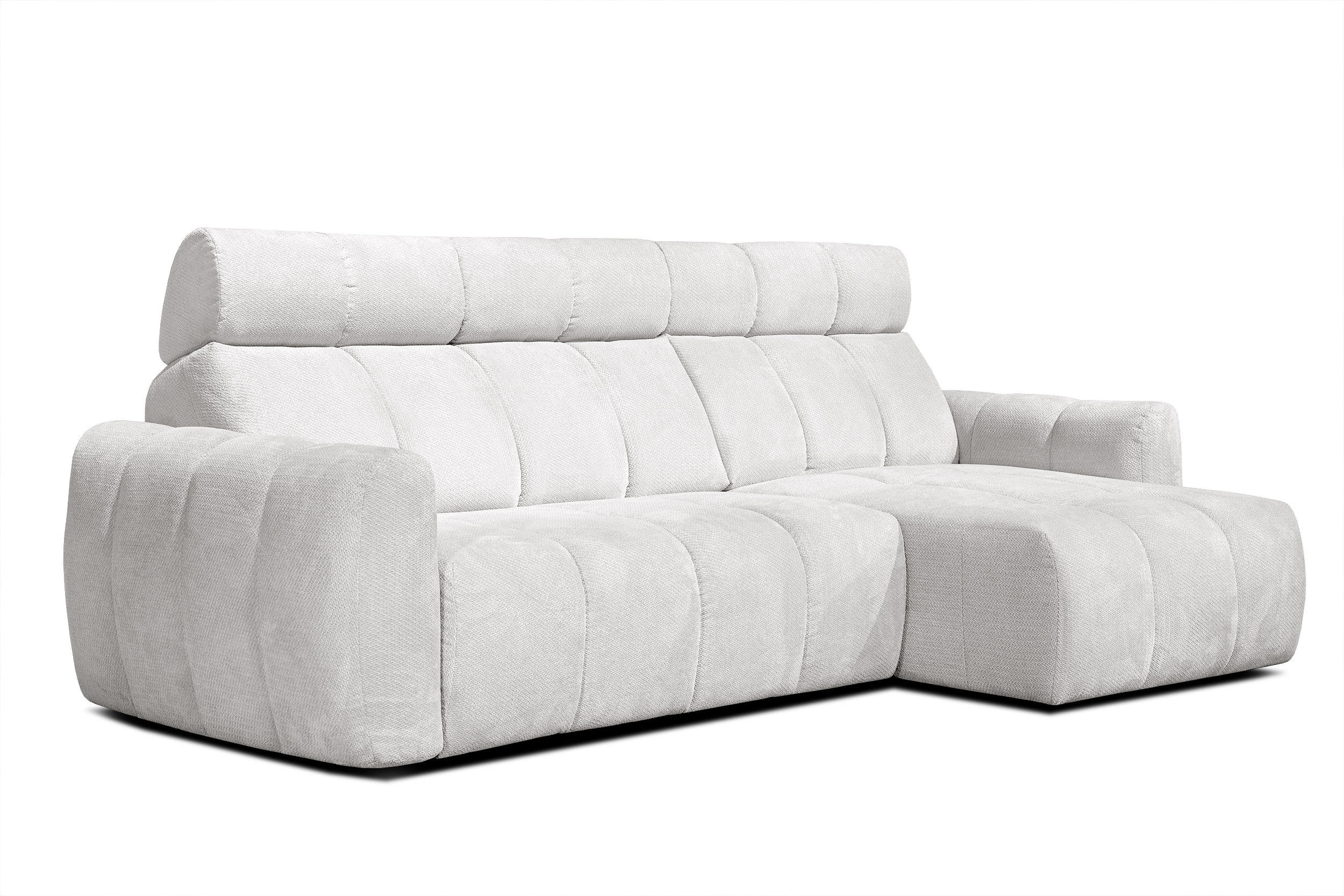 ECKSOFA KIMI 3-Sitzer, ausziehbarer Sitz, verstellbare Kopfstützen, cremefarben - Creme/Schwarz, Holzwerkstoff/Textil (270/160cm) - Courtois Laville