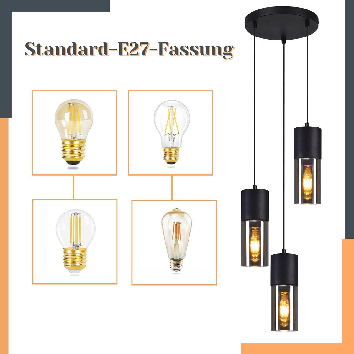 HÄNGELEUCHTE Elmar 3-flammig 22/22/150 cm - Schwarz, Metall (22/22/150cm) - Nettlife