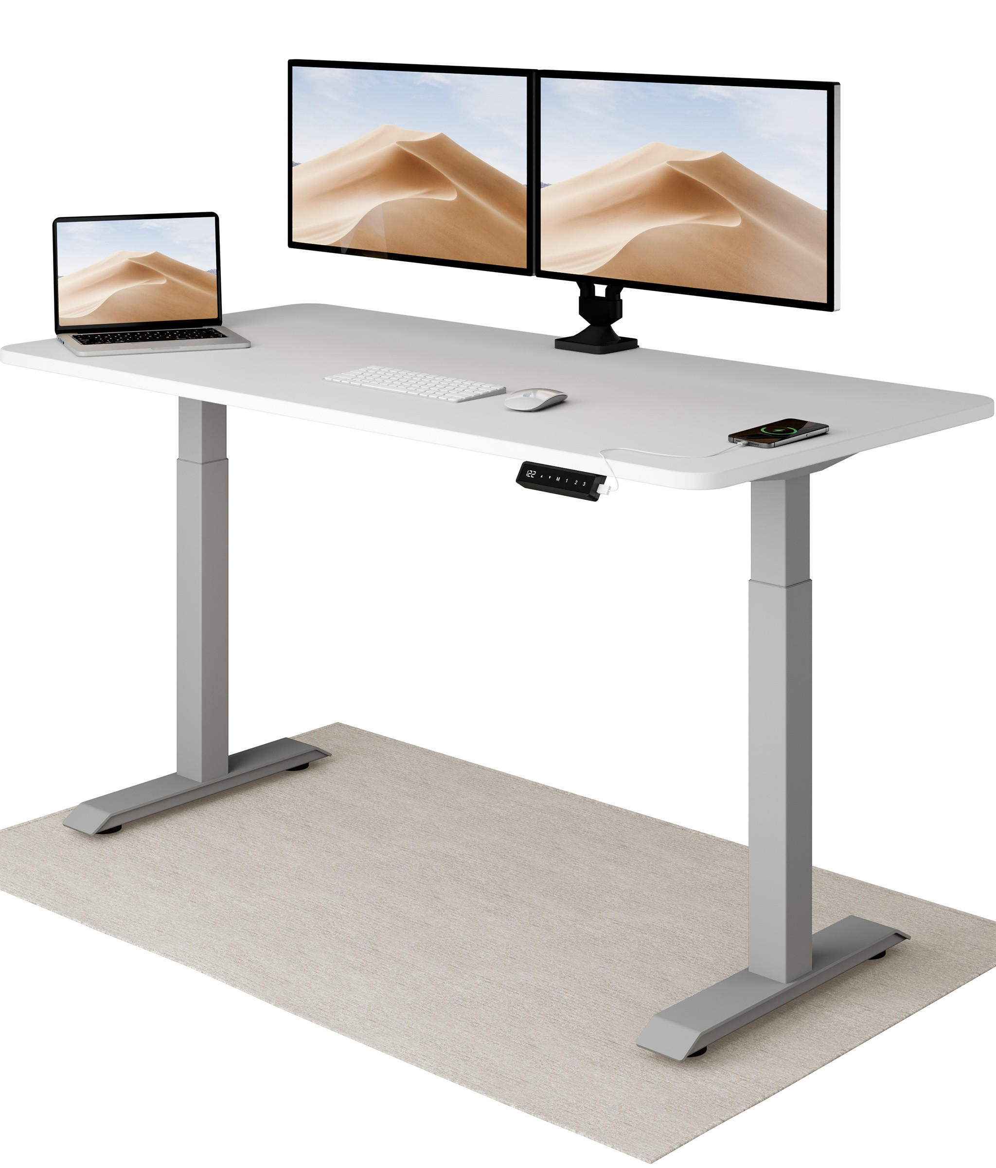 SCHREIBTISCH Elektrisch Höhenverstellbarer HomeOne 160x80cm Grau/Weiß mit Memory-Funktion, Anti-Kollisions Technologie - Weiß/Grau, Holzwerkstoff (80/160/72cm) - Desktronic