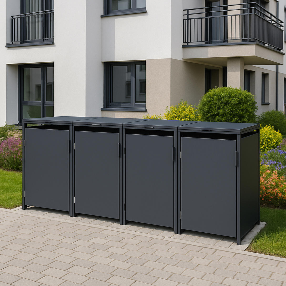 MÜLLTONNENVERKLEIDUNG Dublin - Mülltonnenbox für 4 - , Stahl verzinkt, anthrazit - Grau, Metall (264/116/80cm) - TPFGarden