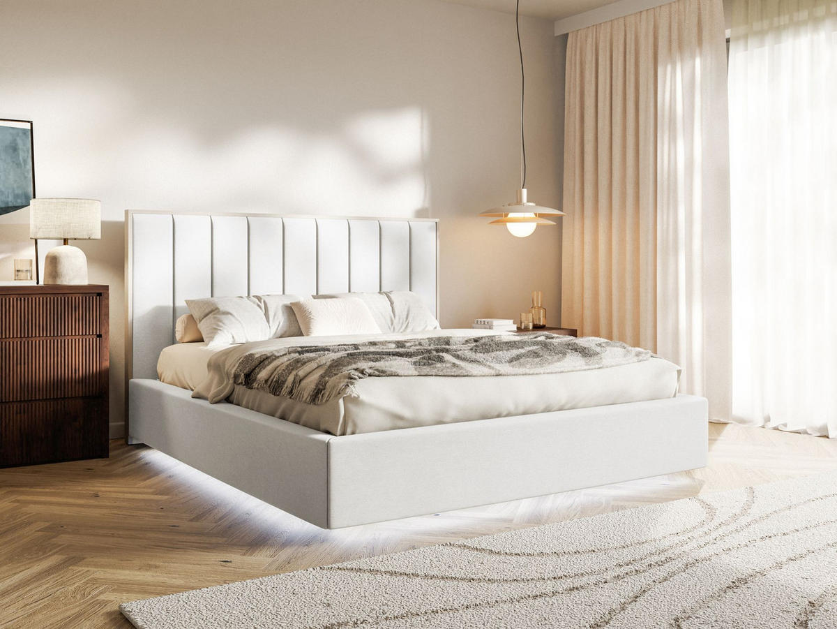 POLSTERBETT Togents Weiß mit Veloursbezug und LED, 180x200 cm - Weiß, Textil (180/200cm) - Selsey