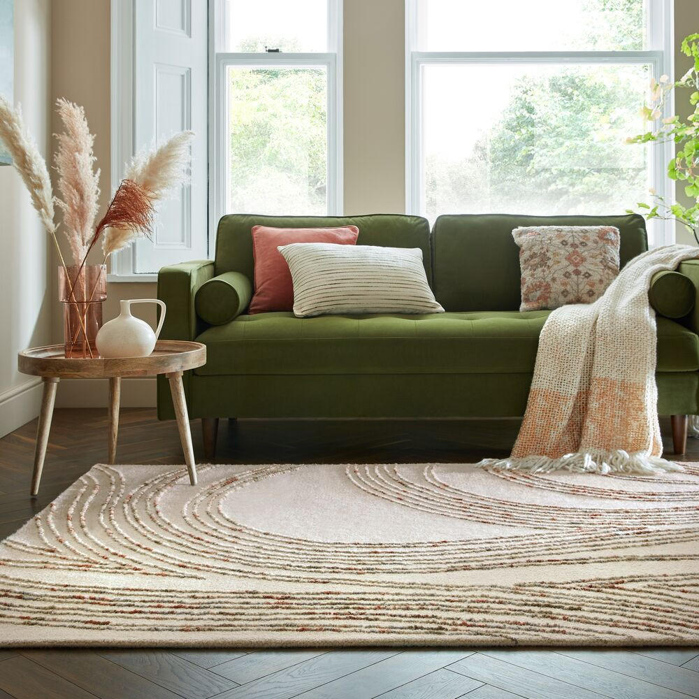 WOLLTEPPICH Abstrakt-Wirbel, handgetuftet, naturfarben HUMBER, Natur-Orange 200x290 cm - Naturfarben/Orange, Textil (200/290cm) - KADIMA DESIGN