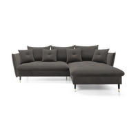 ECKSOFA GLAM mit Schlaffunktion, Ottomane & goldenen Füßen – Samtsofa im Glamour-Stil mit Zierkissen, 258x167x91 cm, rechte, dunkelgrau​ - Dunkelgrau, Holz/Textil (258/167cm) - DomoHome