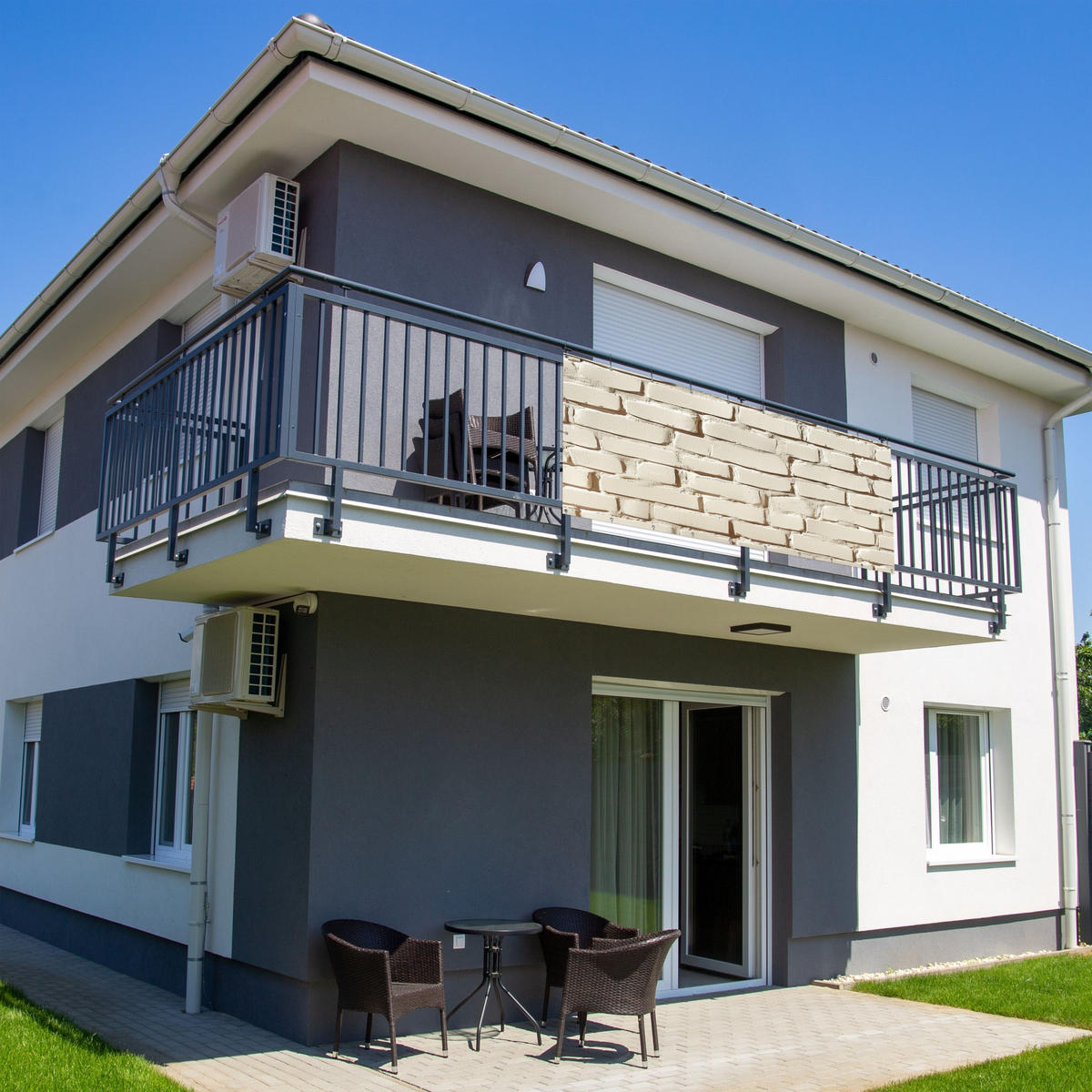 BALKON-SICHTSCHUTZ Ziegel - Wand - Licht - Weiß - Creme, Kunststoff (300/120cm) - MuchoWow