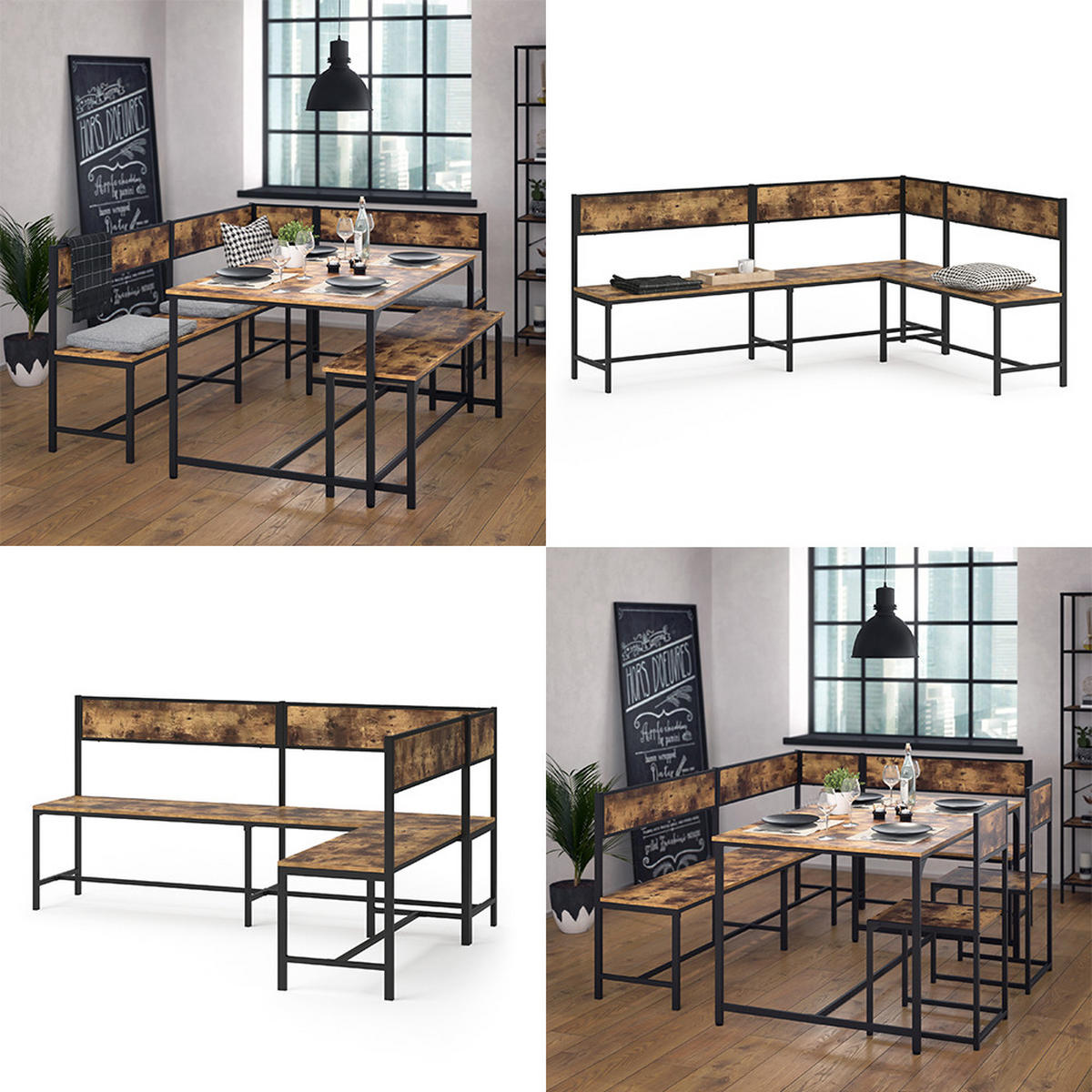 ESSZIMMER-ECKBANK Fyrk Eiche rustikal 195 x 142 cm - Wildeiche/Schwarz, Holzwerkstoff (195/90/142cm) - Vicco