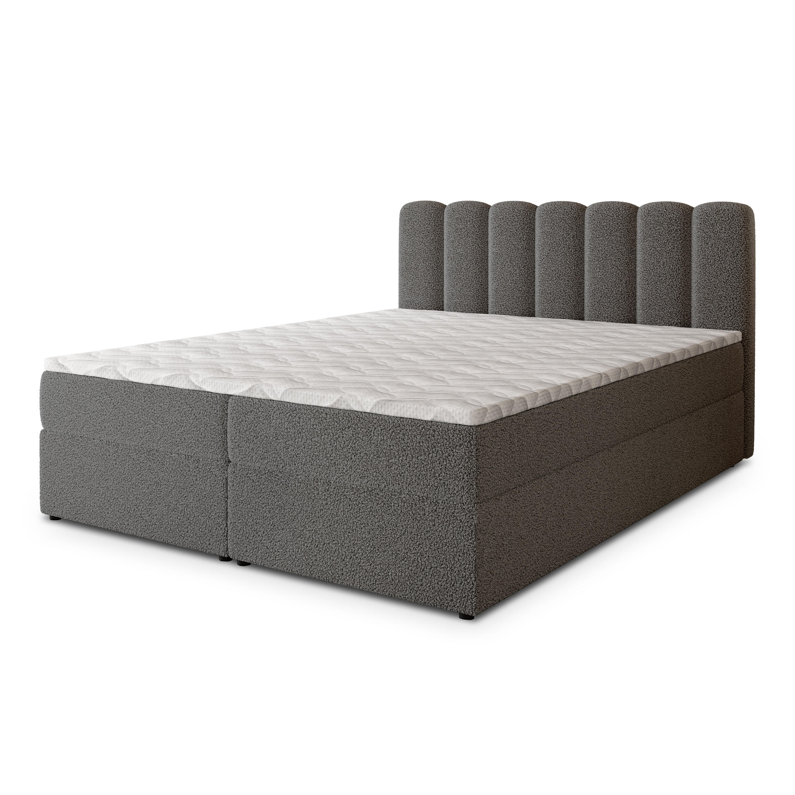 BOXBETT SOLIA 140x200 cm mit Matratze und Topper, H2+H3 - Grau - Grau, Holz (140/200cm) - MASSENO