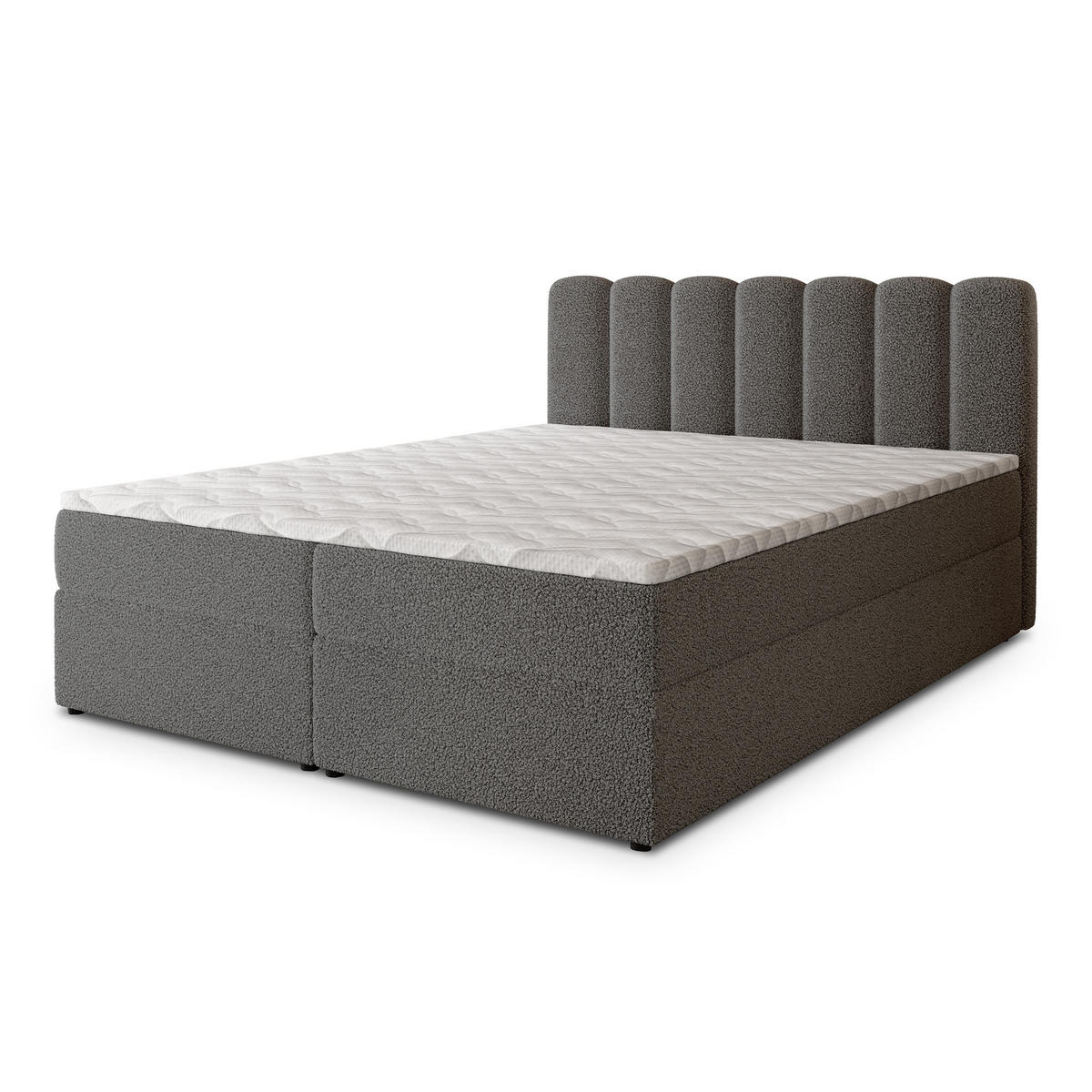 BOXBETT SOLIA 180x200 cm mit Matratze und Topper, H2+H3 - Grau - Grau, Holz (180/200cm) - MASSENO