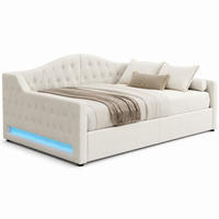 POLSTERBETT 140/200 cm in Beige Leinen mit Stauraum und LED - Beige, Holzwerkstoff/Textil (140/200cm) - CHICFURN