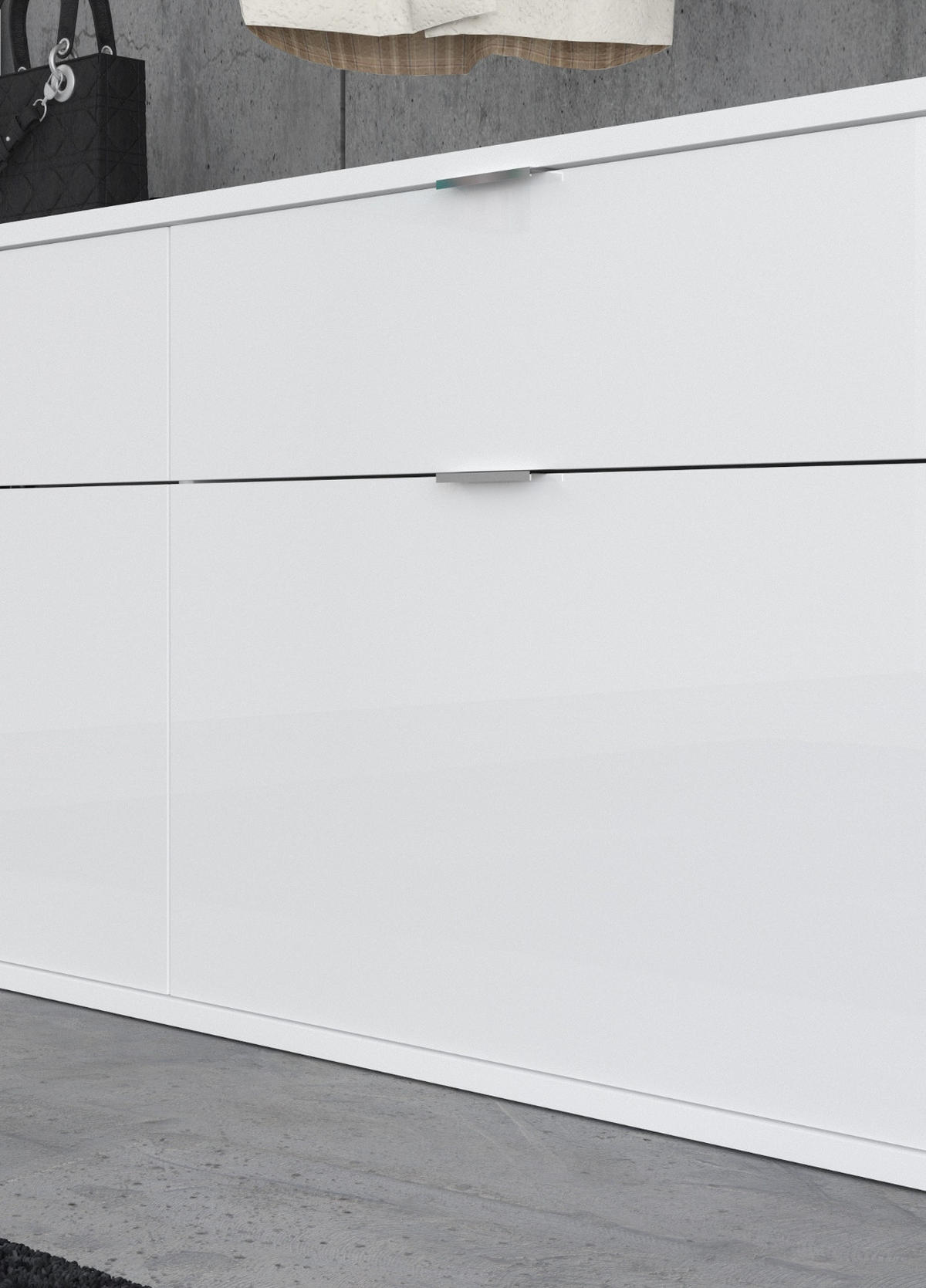 GARDEROBEN-SET Eiche, weiß Hochglanz 152 cm, Komplettset mit viel Stauraum - Chromfarben/Weiß Hochglanz, Glas/Holzwerkstoff (152/193/34cm) - Inn.Furn