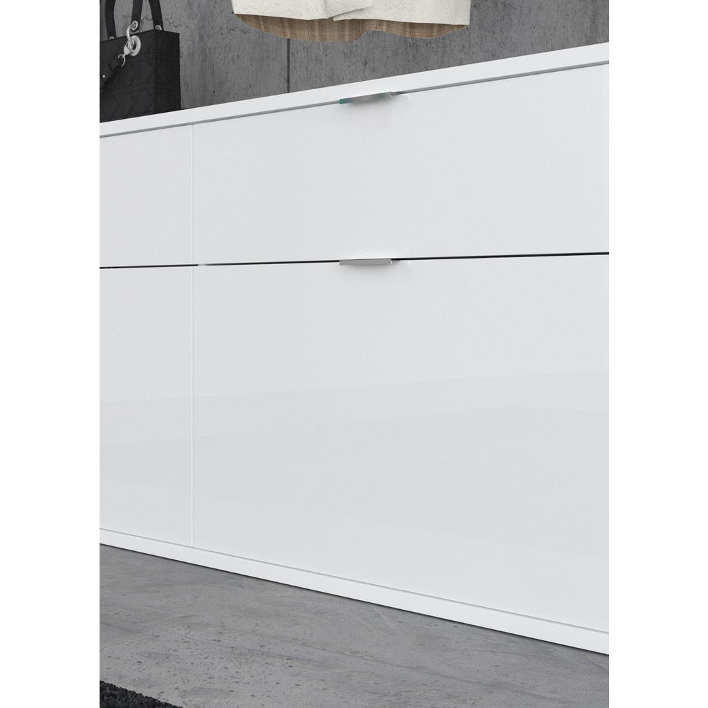 Thumbnail - Inn.Furn Garderoben-Set, Weiß Hochglanz, Eiche Artisan, Metall, Nachbildung, Uni, Holz Optik, 11 Fächer, 1 Schubladen, R...