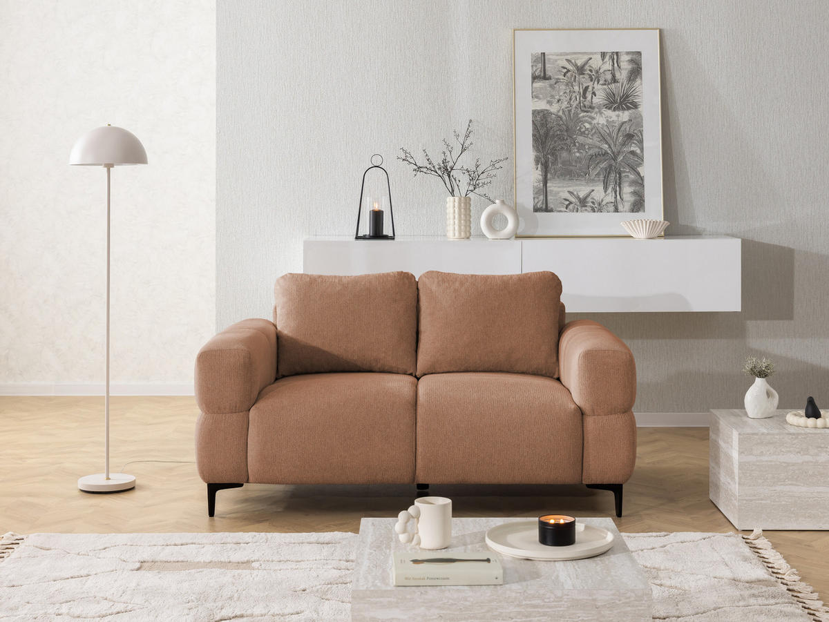 2-SITZER-SOFA Cardea in Bubble-Optik aus weichem Terrakotta Strukturstoff mit hohem Sitzkomfort - Terracotta/Schwarz, Holz/Textil (154/80/97cm) - S-Style Möbel
