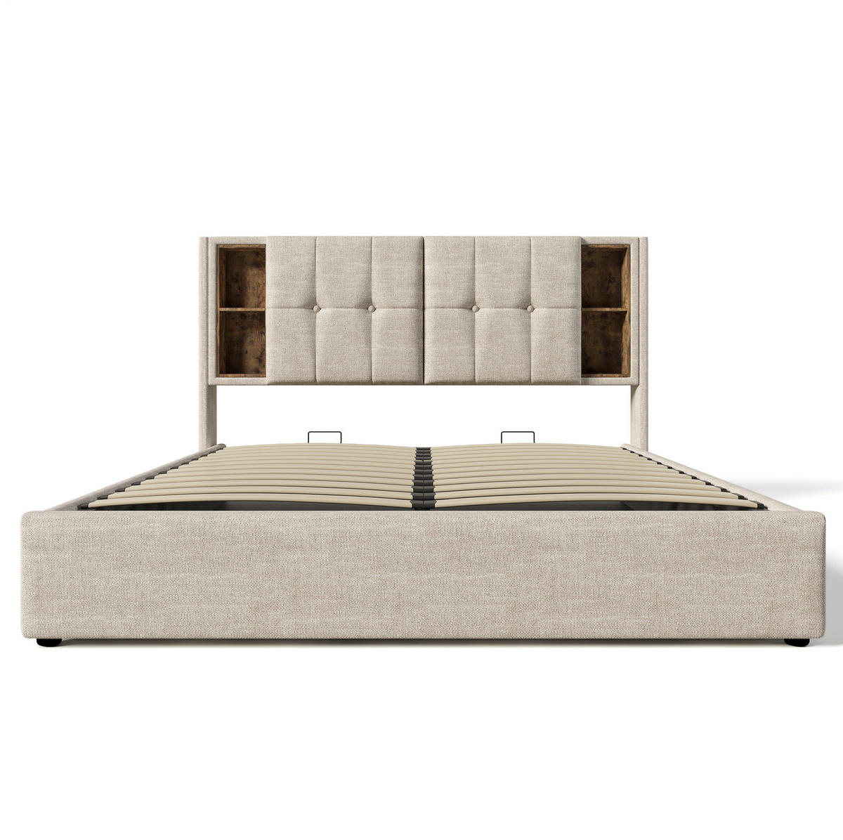 POLSTERBETT aus Leinen 140x200 cm Natur mit Bettkasten, kabelloser Ladefunktion und USB-Anschlüssen - Naturfarben, Textil (140/200cm) - IVMEU