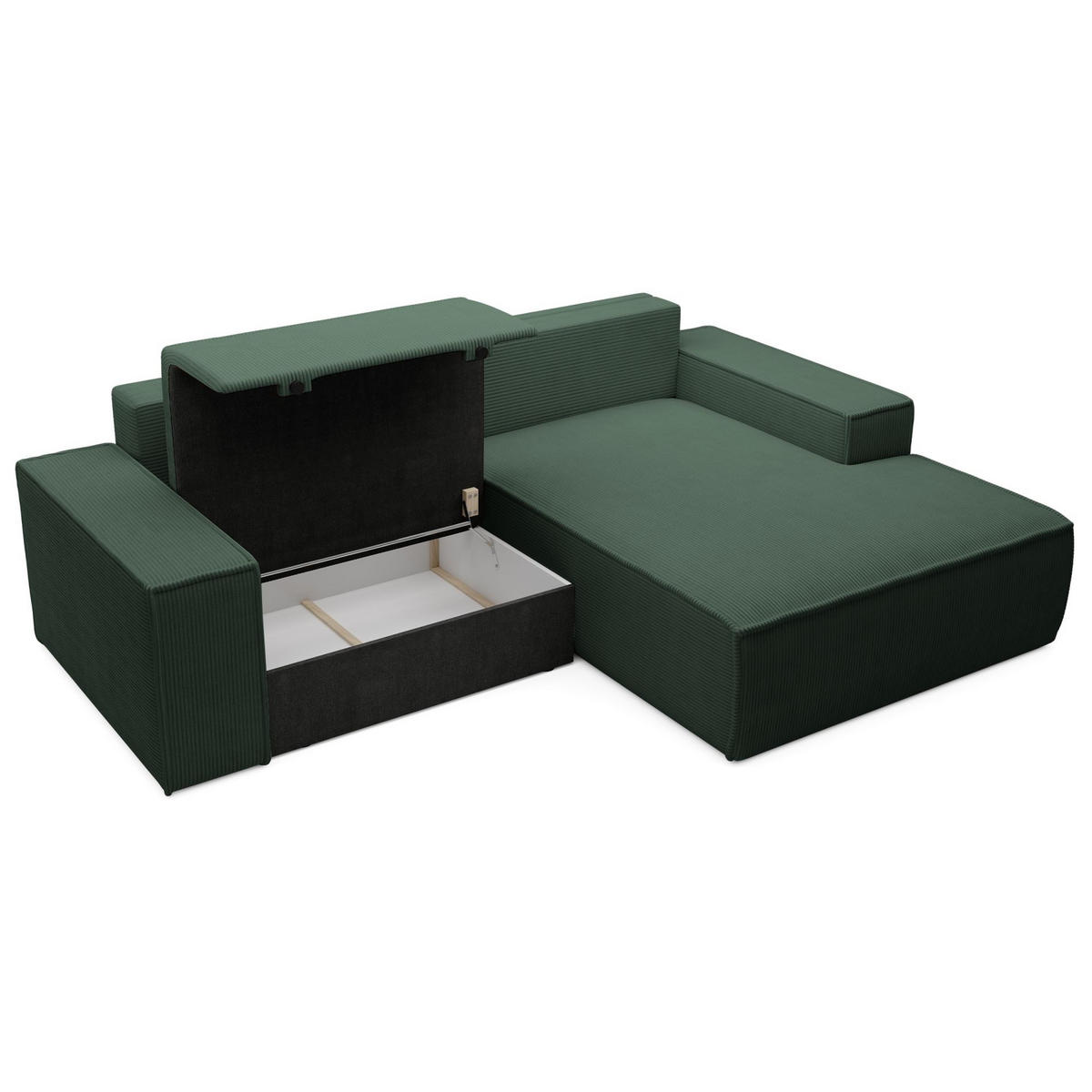 ECKSOFA Farese Mini mit Cordbezug Dunkelgrün, rechts - Dunkelgrün/Schwarz, Textil (240/167cm) - Selsey