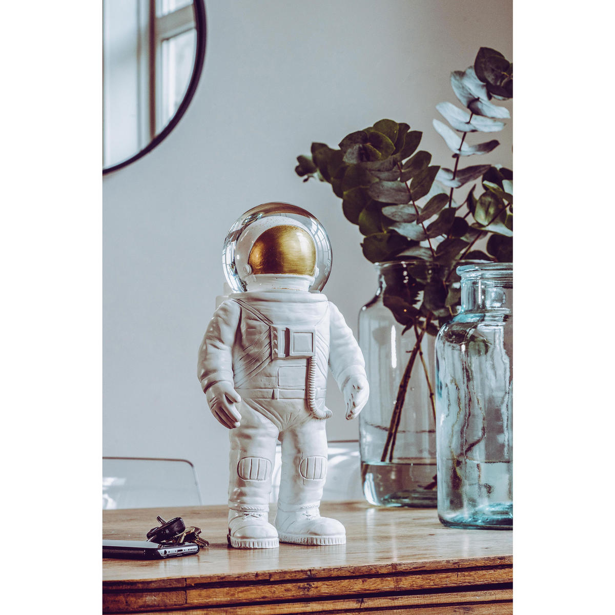 SCHNEEKUGEL Summerglobe The Astronauts Giant, Glas, Polyresin, Weiß, Golden, 30 cm - Weiß, Glas (13/30/15cm) - Donkey Products