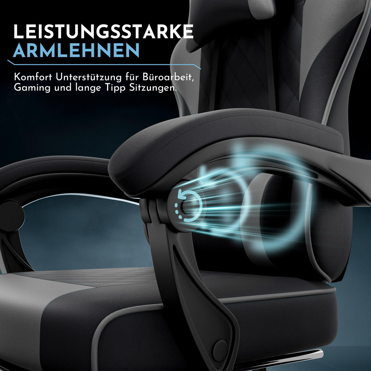 GAMINGSTUHL DE-40998 mit Lordosenstütze und Fußstütze Schwarz/Grau - Grau, Metall (58.5/120.5/63cm) - ComfortXL
