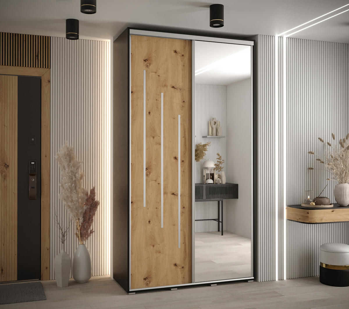 SCHWEBETÜRENSCHRANK 235,2/130/60 2-türig - Silberfarben/Schwarz, Holz/Metall (130/235/60cm) - Abiks Möbel