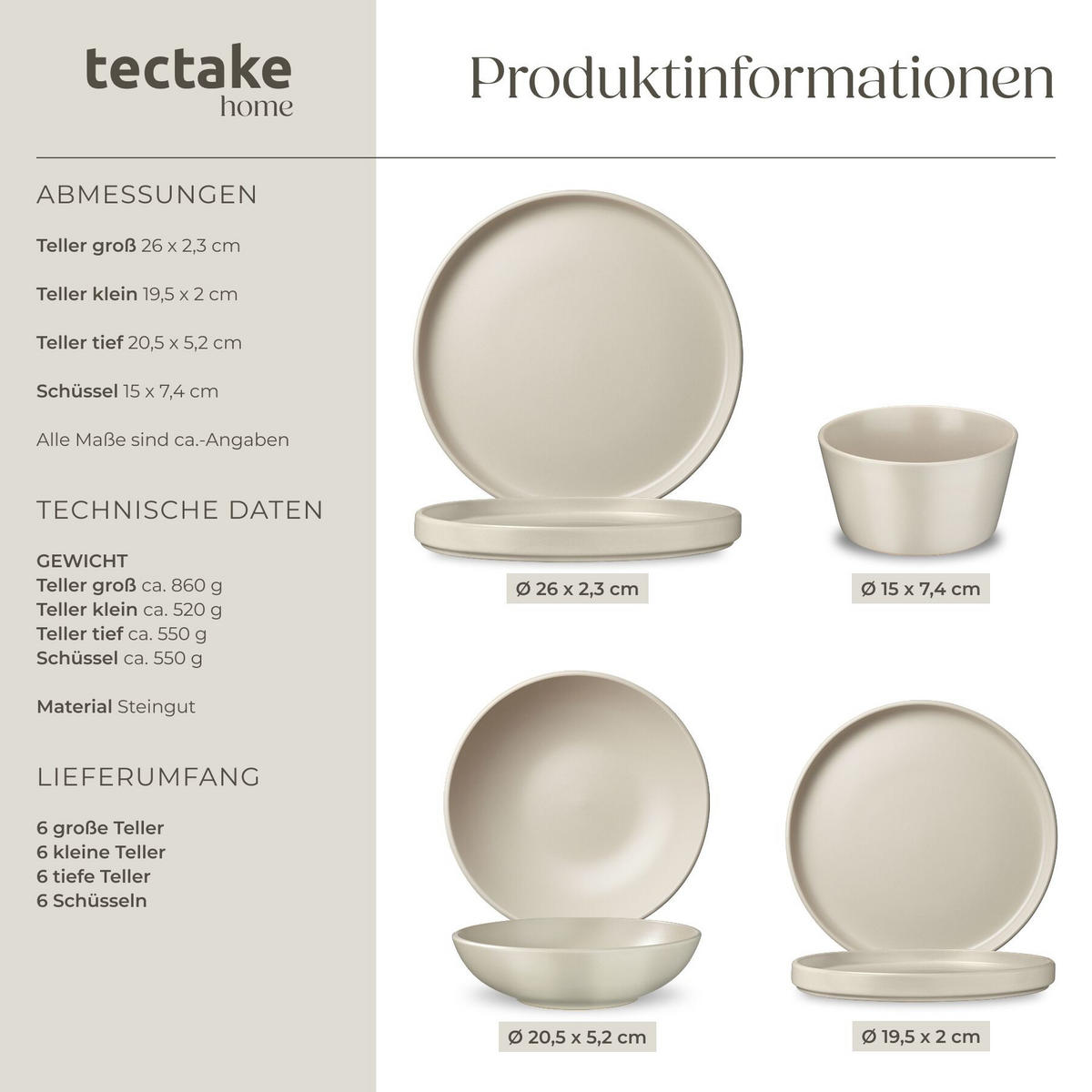 KÜCHENSTARTERSET Una/Varese, inklusive 5 Küchenwerkzeugen, schwarz/taupe - Taupe/Schwarz, Keramik (26/4.8/45.5cm) - tectake