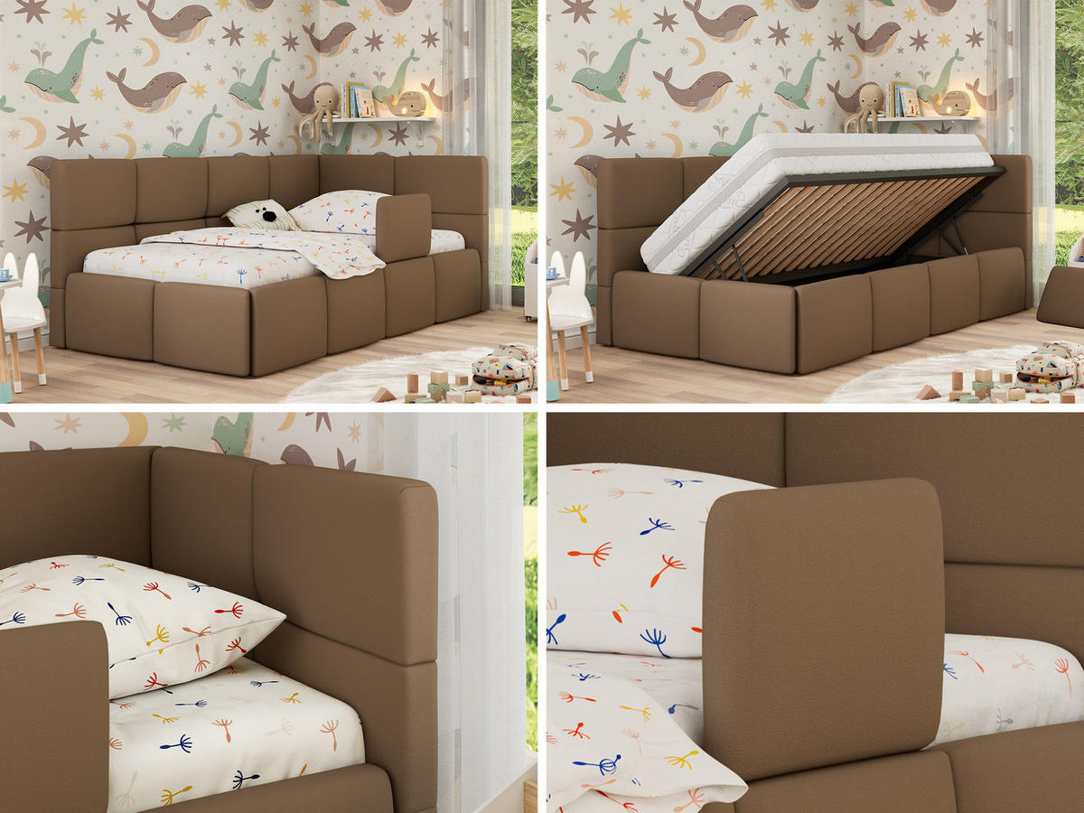DĚTSKÁ POSTEL ARVO ALTA 90/200 - Hnědá Ekokůže - Pravá - hnědá, textil (90/200cm) - MKS