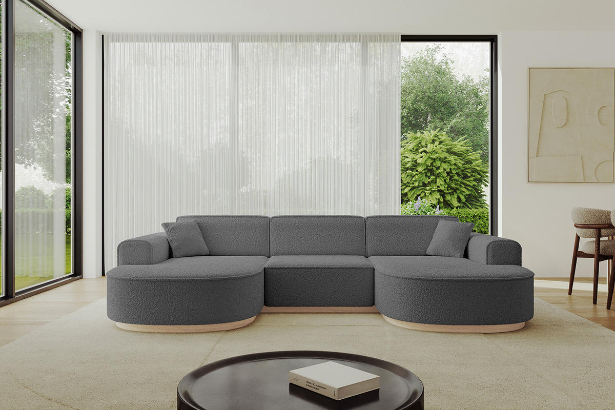 WOHNLANDSCHAFT MARI-U1-v1 - 303x171x83 cm Grau Bouclé - Grau, Holzwerkstoff/Textil (303/83/171cm) - ALTDECOR