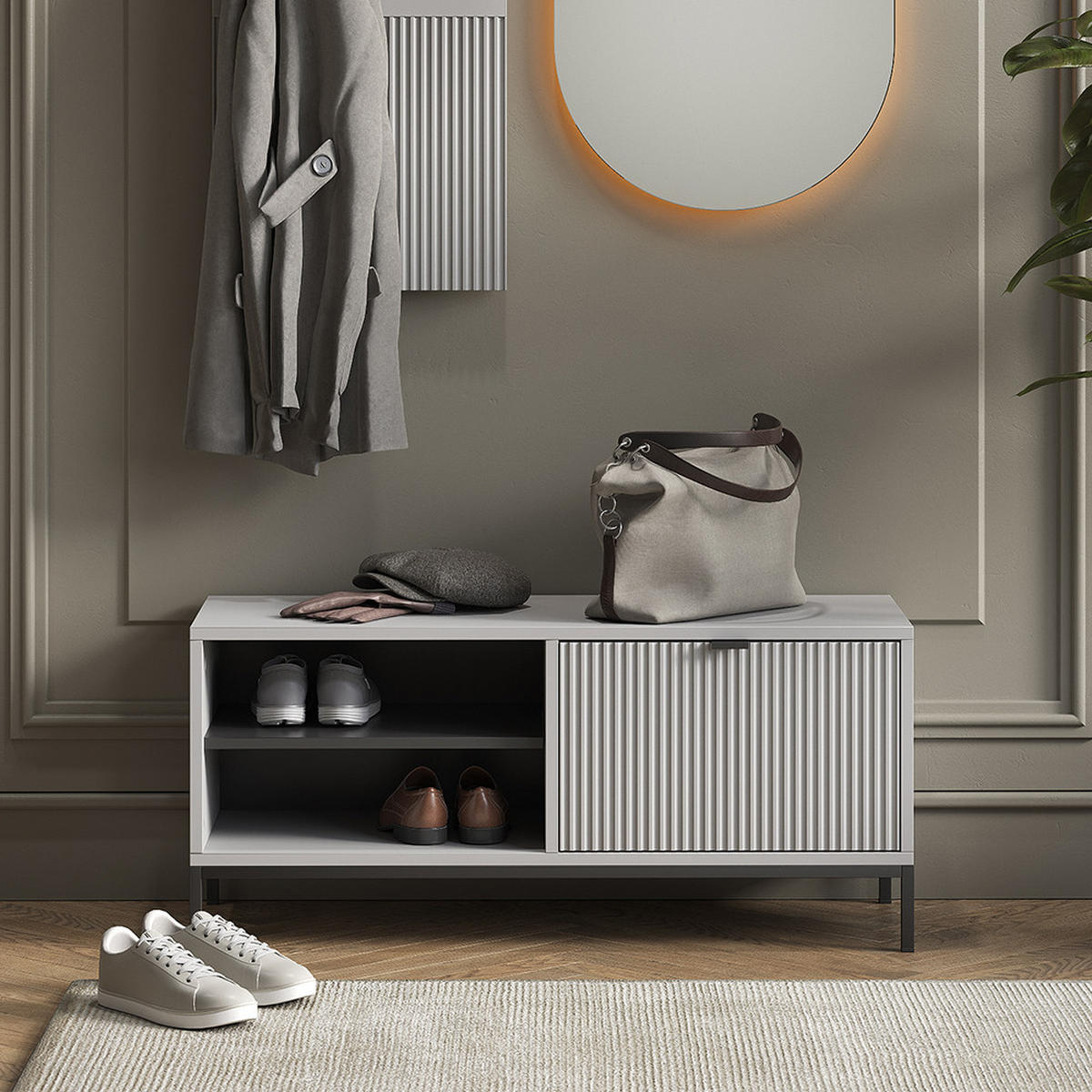 SCHUHSCHRANK Eliza Grau 100 x 45 cm mit Klapptür - Grau, Holzwerkstoff (100/45/40cm) - Vicco