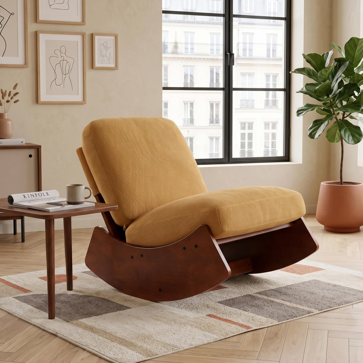 SCHAUKELSTUHL Massivholz Cord-Stoff Ergonomisch Relaxsessel - Orange, Textil (90/71.9/61.5cm) - Urban Meuble