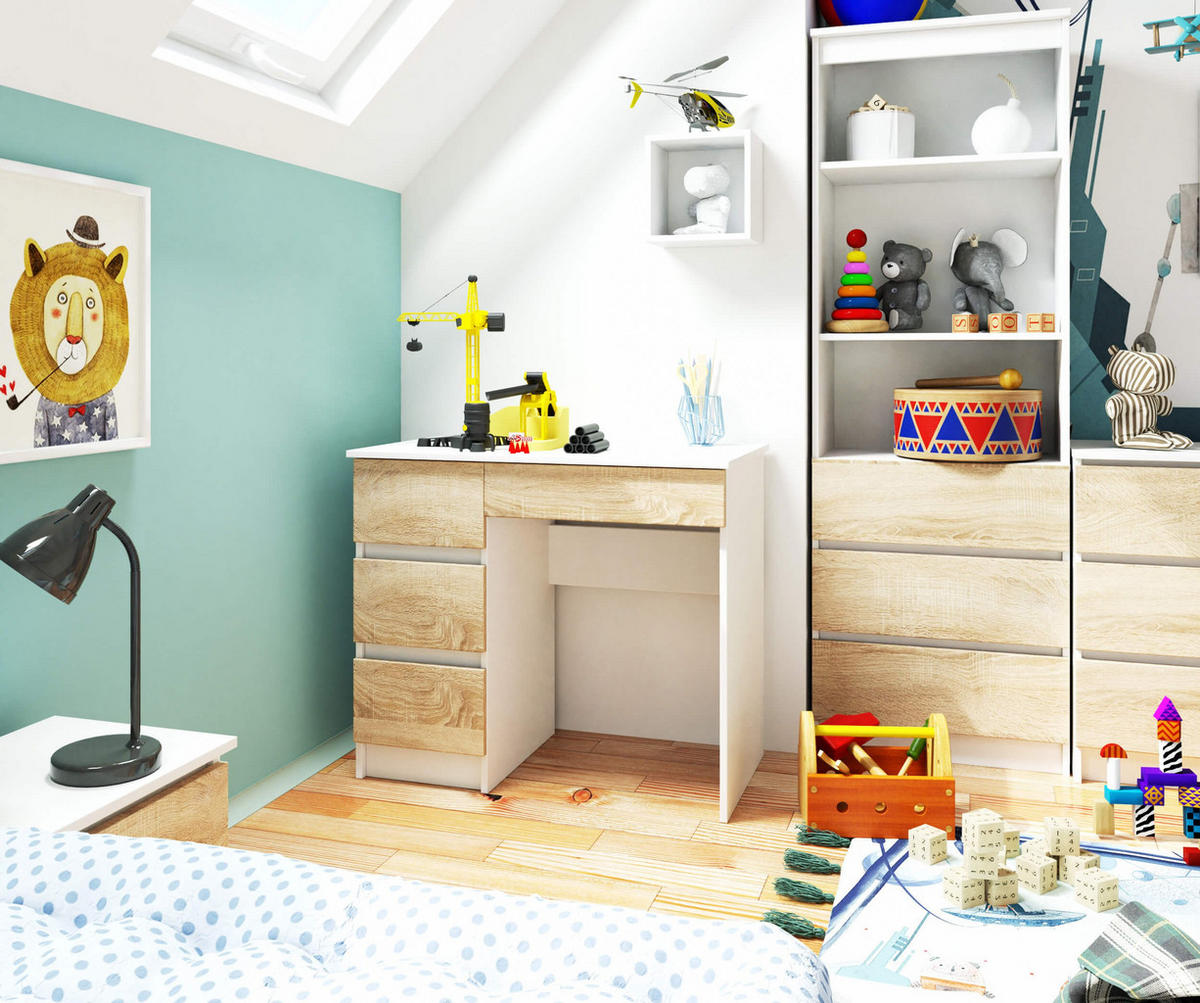 SCHREIBTISCH Weiß, Sonoma Eiche 90x50x77 cm - Weiß/Sonoma Eiche, Holzwerkstoff (50/90/77cm) - Akord