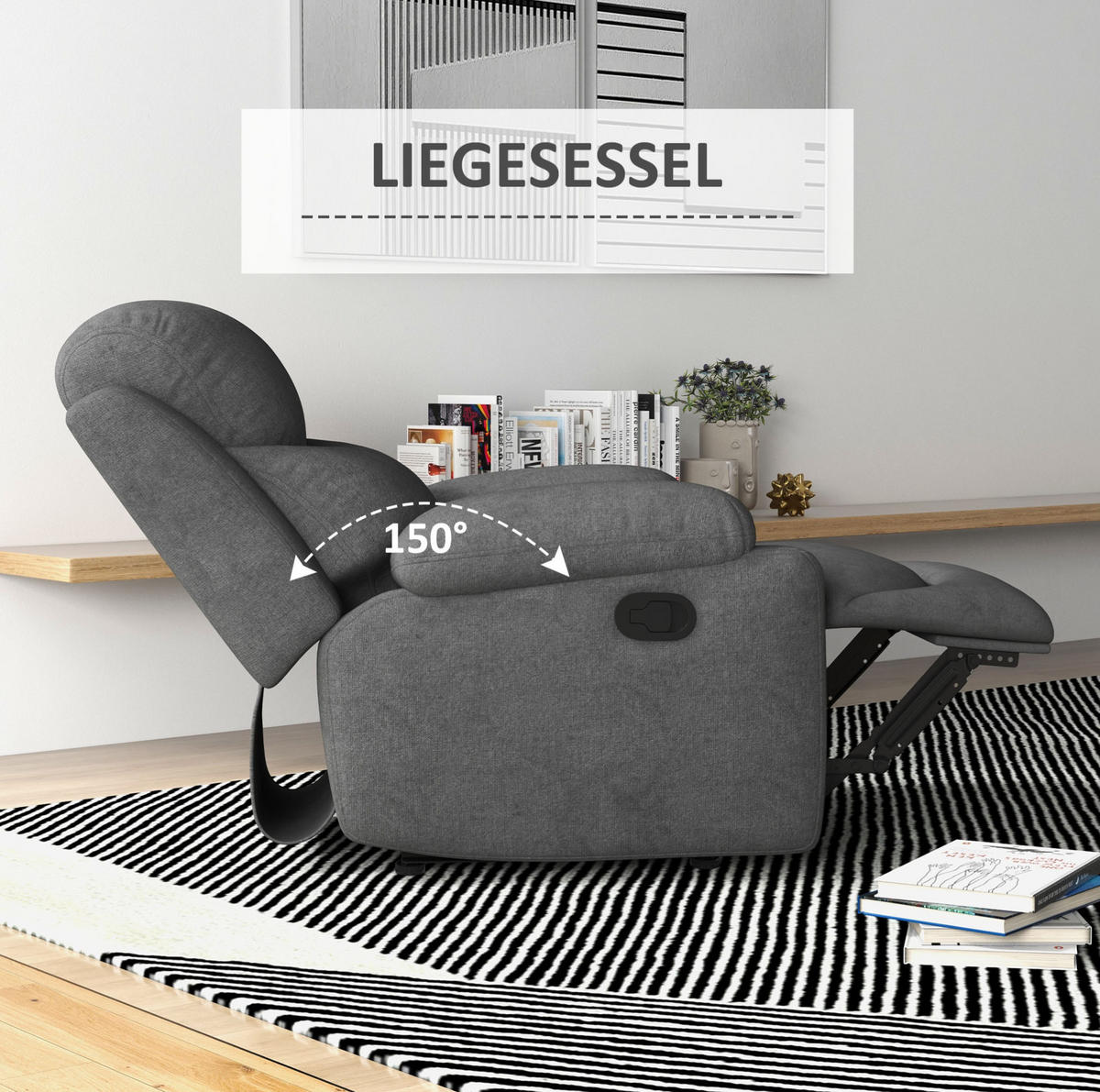SESSEL 93/88/102 cm mit manueller Relaxfunktion in Grau – bis 150 kg belastbar - Grau, Textil (88/102/93cm) - BEAOK