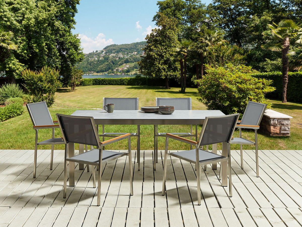 GARTENMÖBEL SET 6-Sitzer Keramik-Glas Textil grau Cosoleto/Grosseto - Silberfarben/Grau, Glas - Beliani